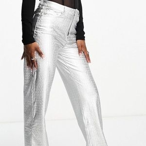 Metallic stretch wide leg pants